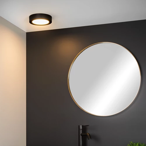 Lucide BRICE-LED - Deckenleuchte Badezimmer - Ø 18 cm - LED Dim. - 1x12W 3000K - IP44 - Schwarz - Atmosphäre 1